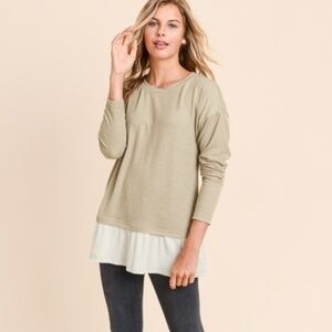 Doe & Rae Green Knit Top with Striped Hem NWT
